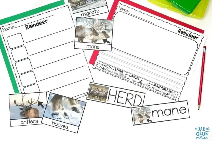 Pre-k rendieren schrijfcentrumkaarten en papierwetenschapseenheid