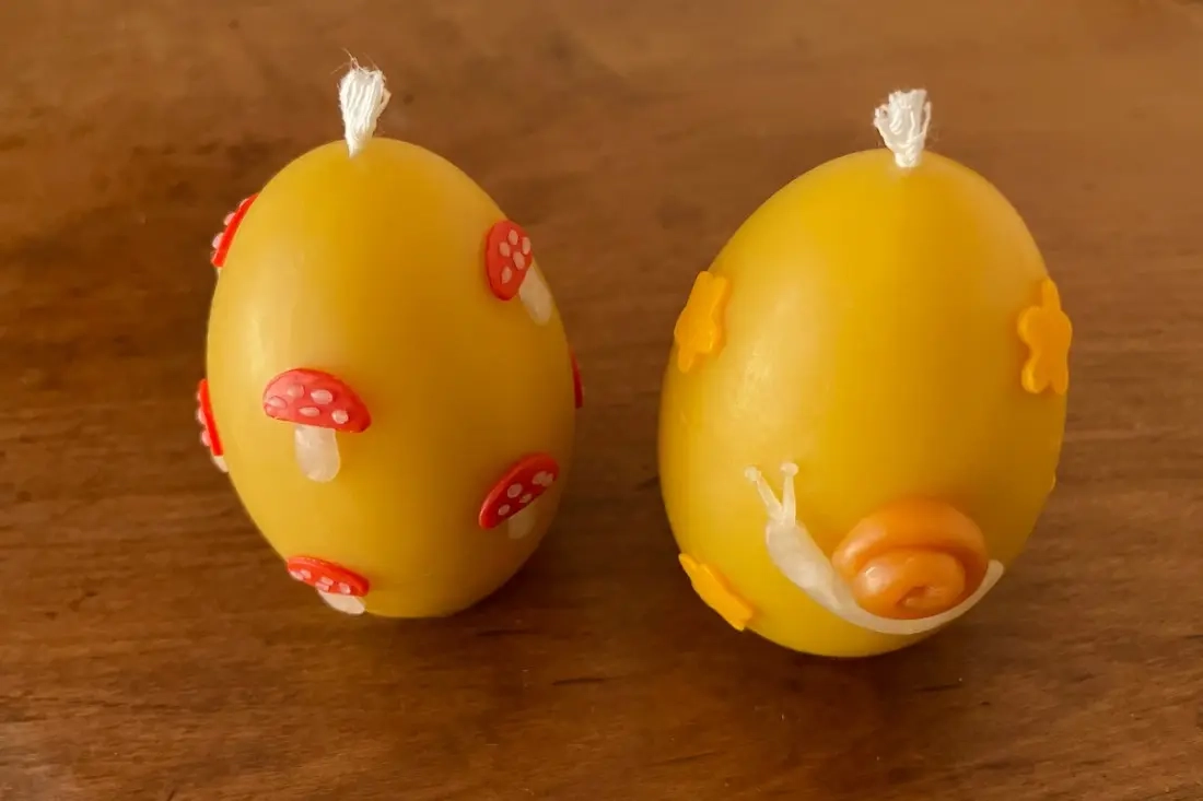 DIY-gedecoreerde bijenwas eierkaarsen voor Pasen