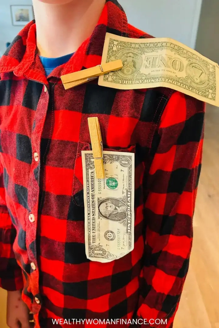 dollars bevestigd aan de kraag van het overhemd