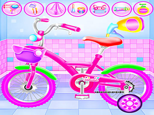 Salon de lavage pour réparer le vélo de la fille